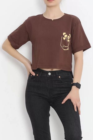 Printed Crop T-shirt Coffee - 16487.1567.