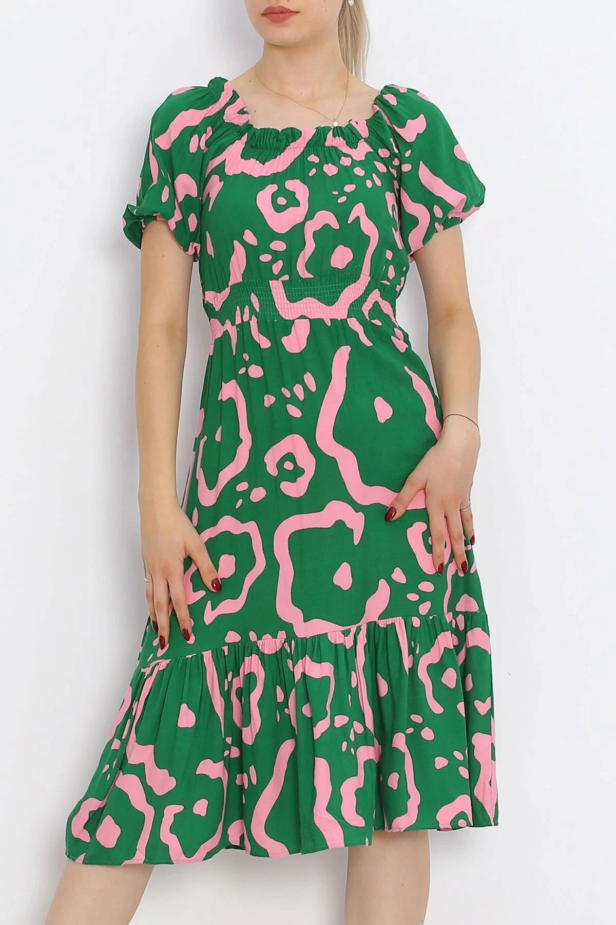 Madonna Collar Dress Green Pink - 18935.1247.