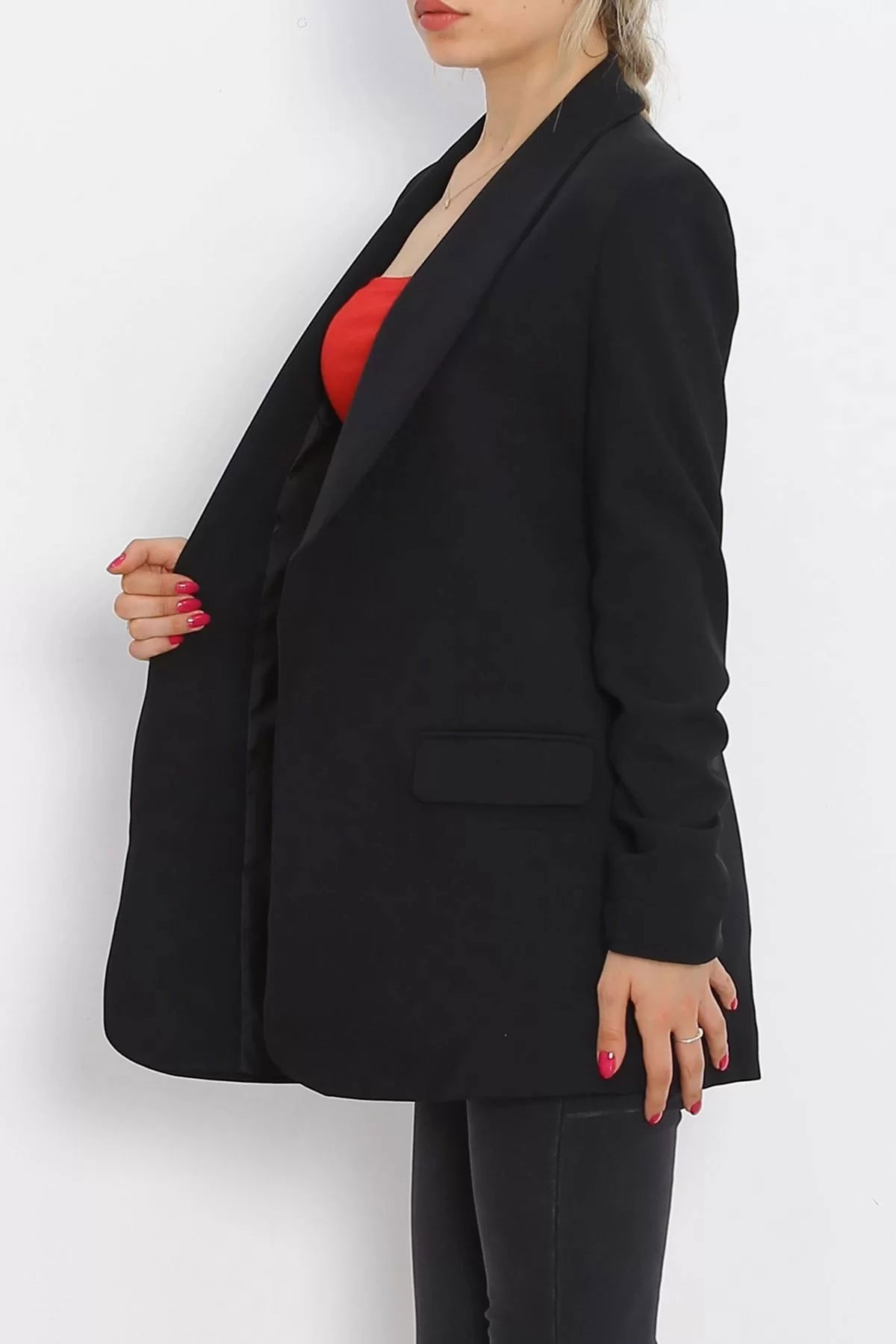 Blazer Jacket with Shirred Sleeve Black - 18927.1247.