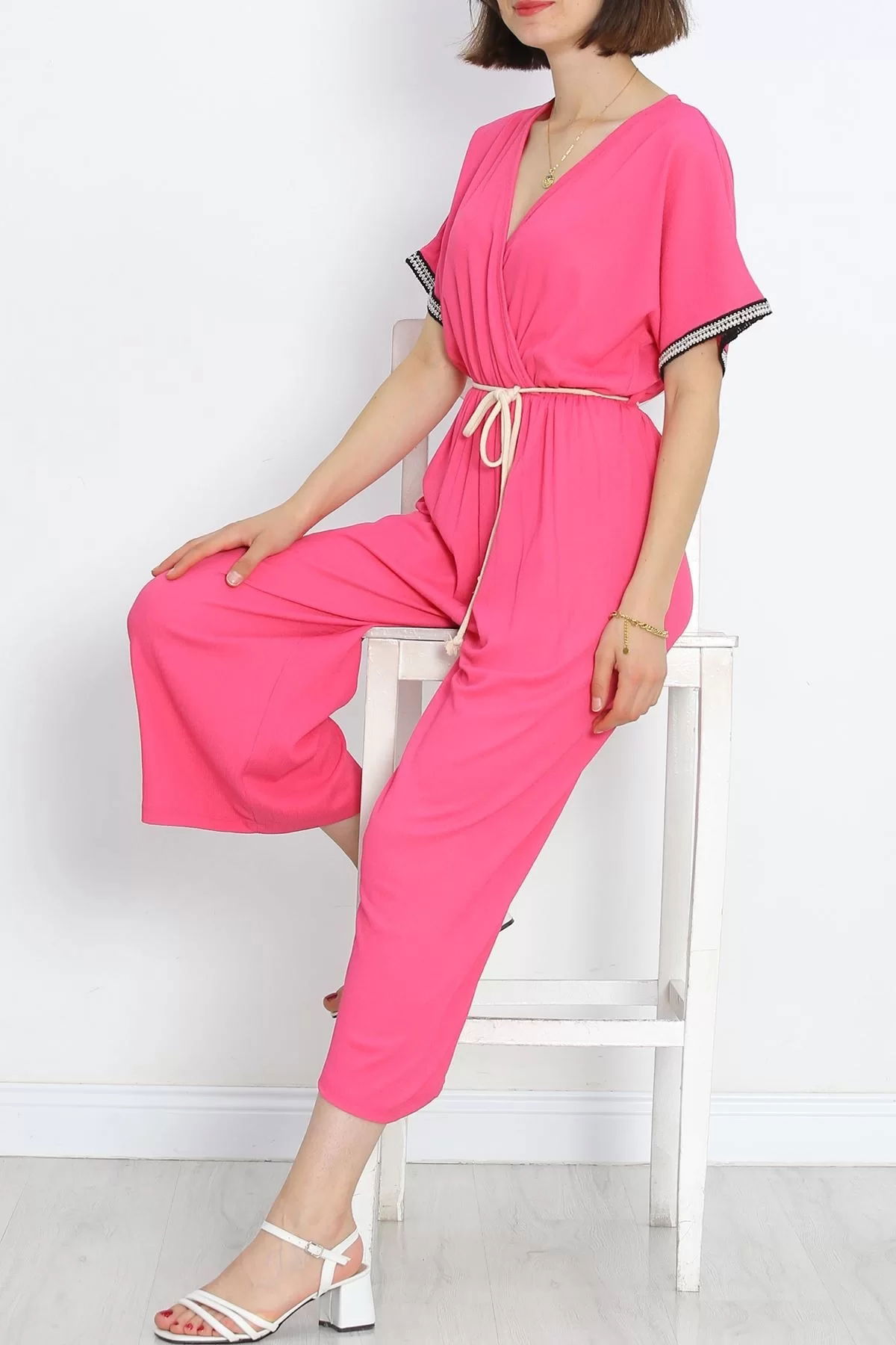 Knit Belt Burumcük Jumpsuit Fuchsia - 10007.1567.