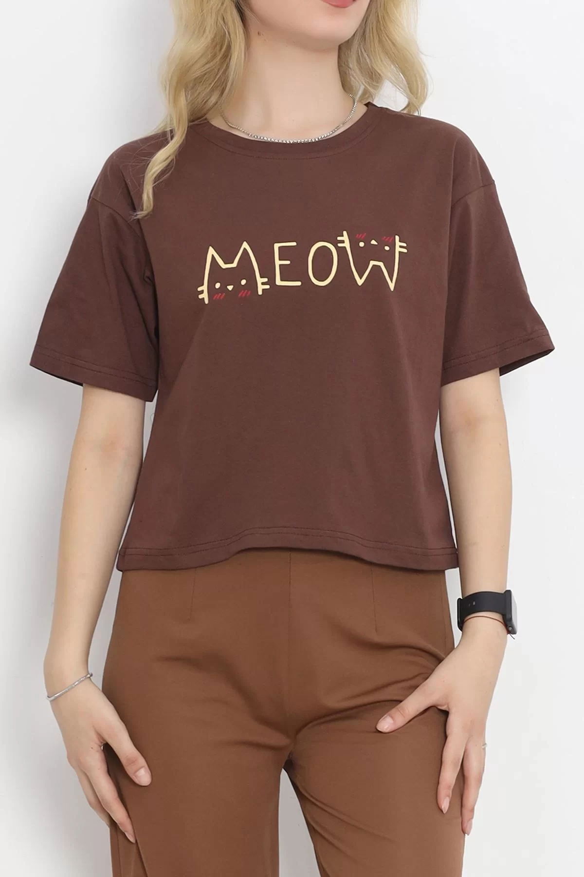 Printed Crop T-shirt Coffee - 16475.1567.