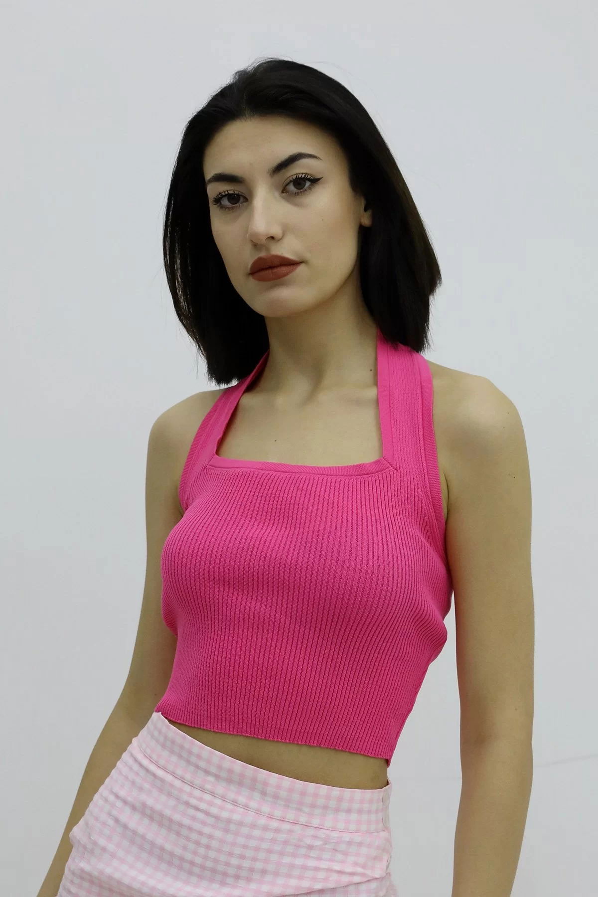 Knit Sweater Bustier Fuchsia with Neck Snap - P-019915