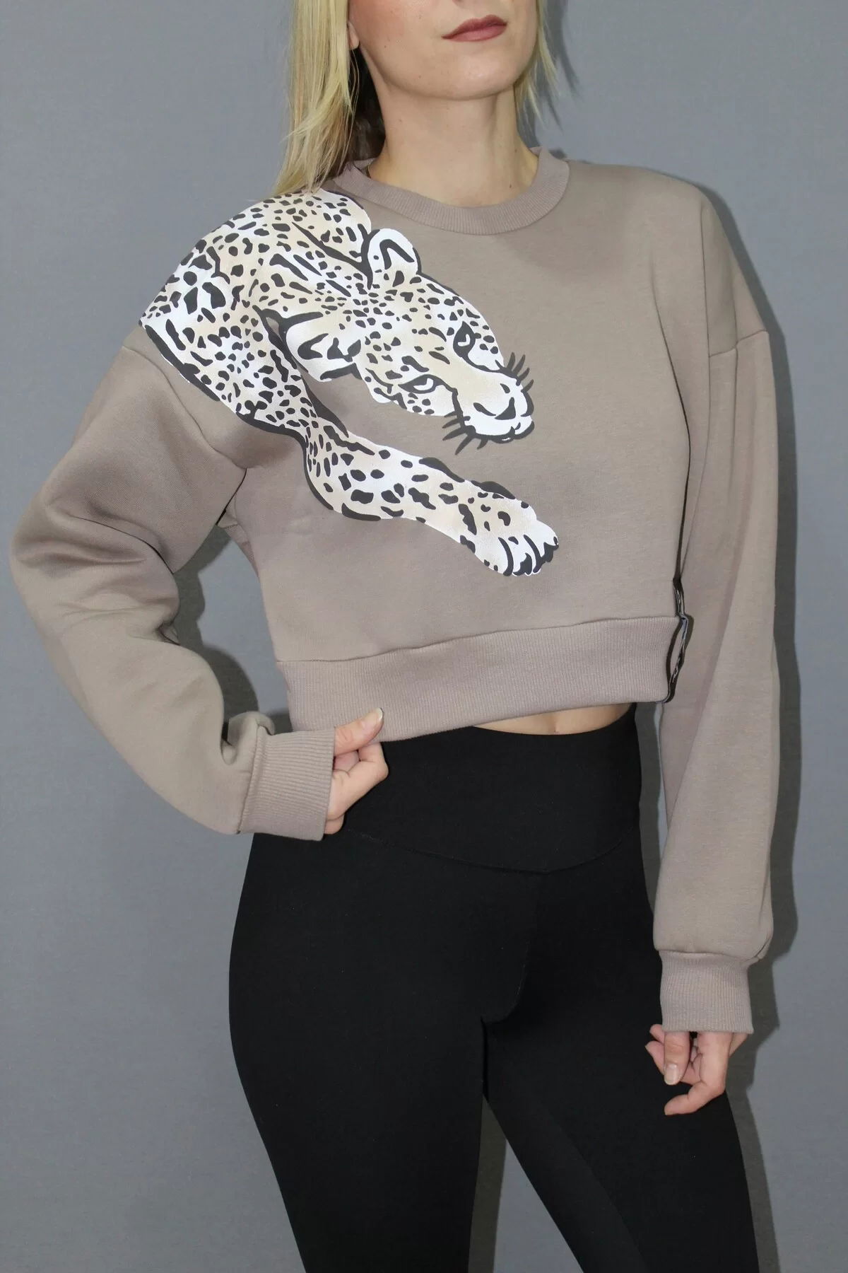 Printed Crop Sweat Taba - 211.502.