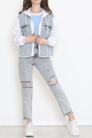 Hooded Denim Jacket White - 2324.1367.