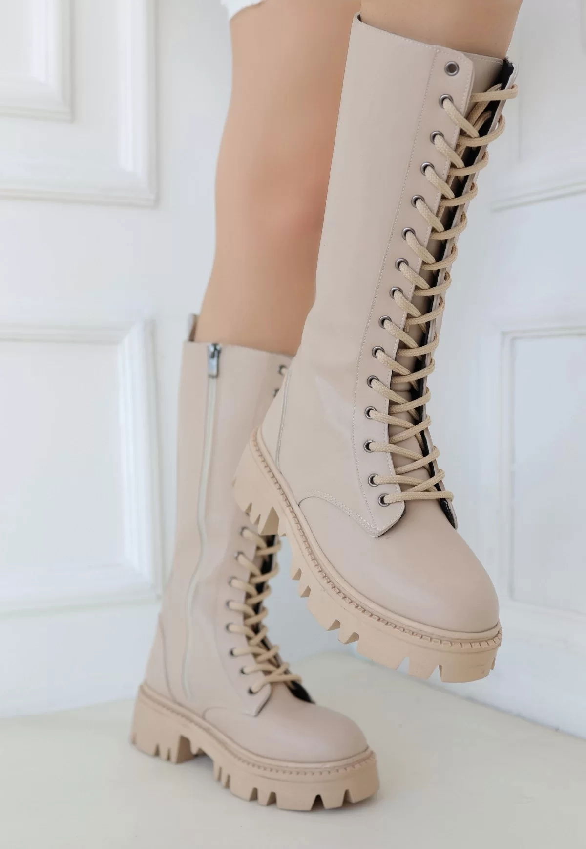 Uliza Nude Skin Lace-up Boots