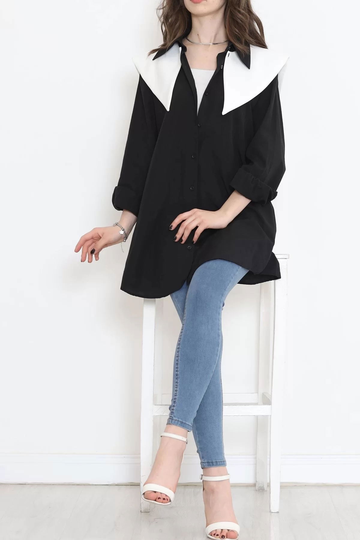 Wide Collar Poplin Shirt Black - 16718.255.