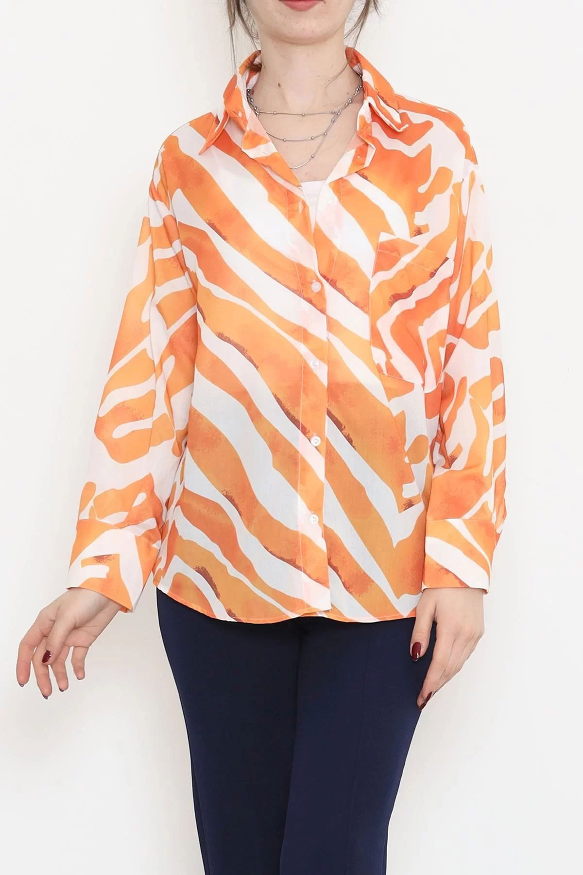 Voile Patterned Shirt Orange - 989.1247.