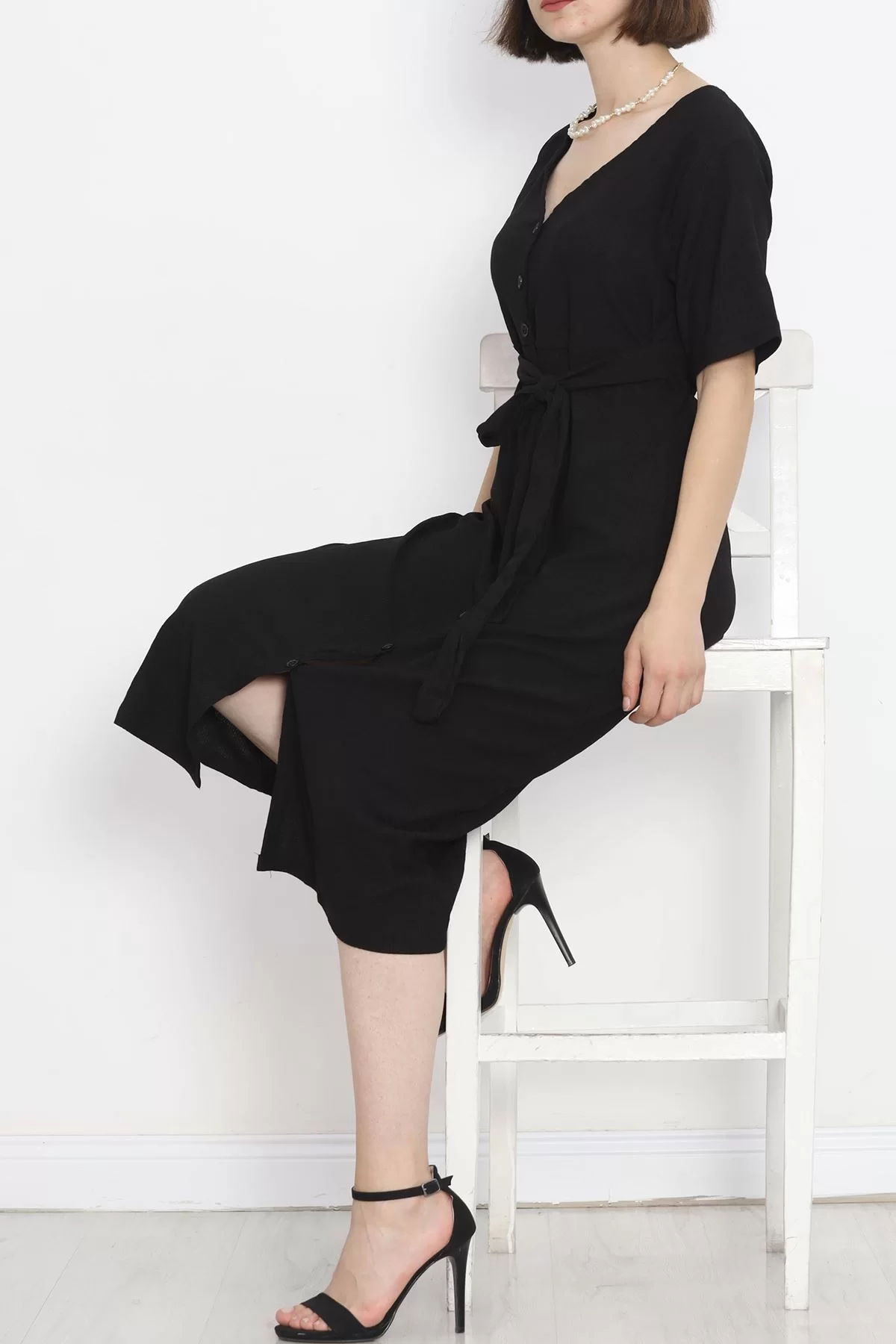 Front Buttoned Dress Black - 12181.1254.