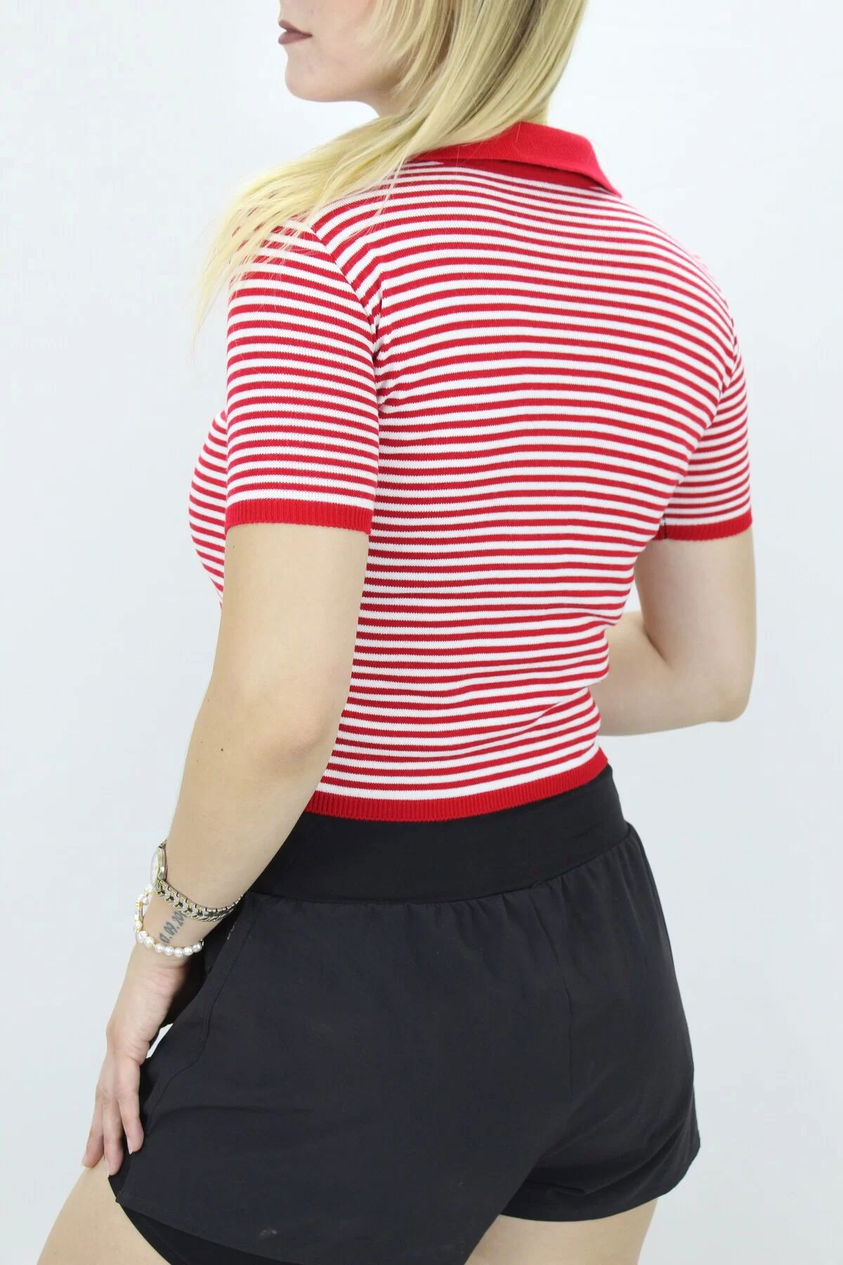 Polo Collar Striped T-Shirt Red - 140.055