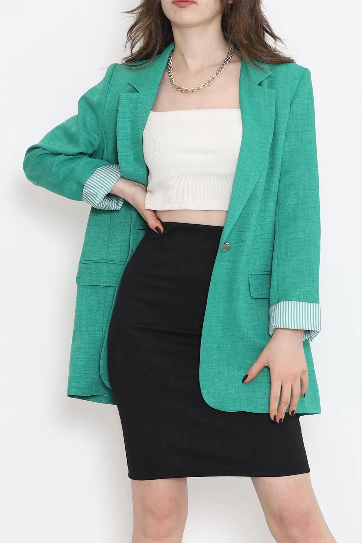 Sleeve Lining Striped Jacket Green - 18299.1322.