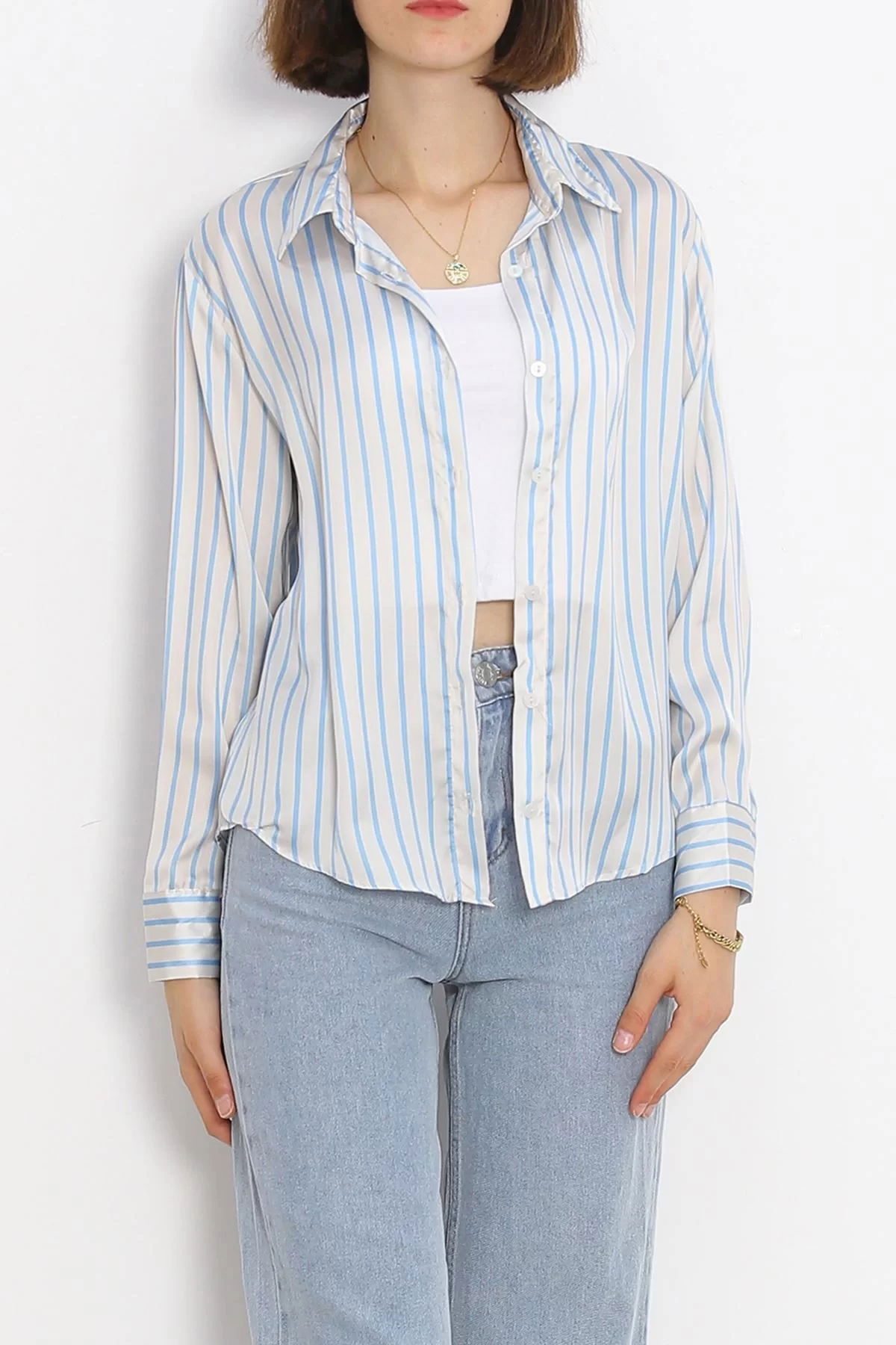 Striped Satin Shirt Blue Striped - 18889.1247.