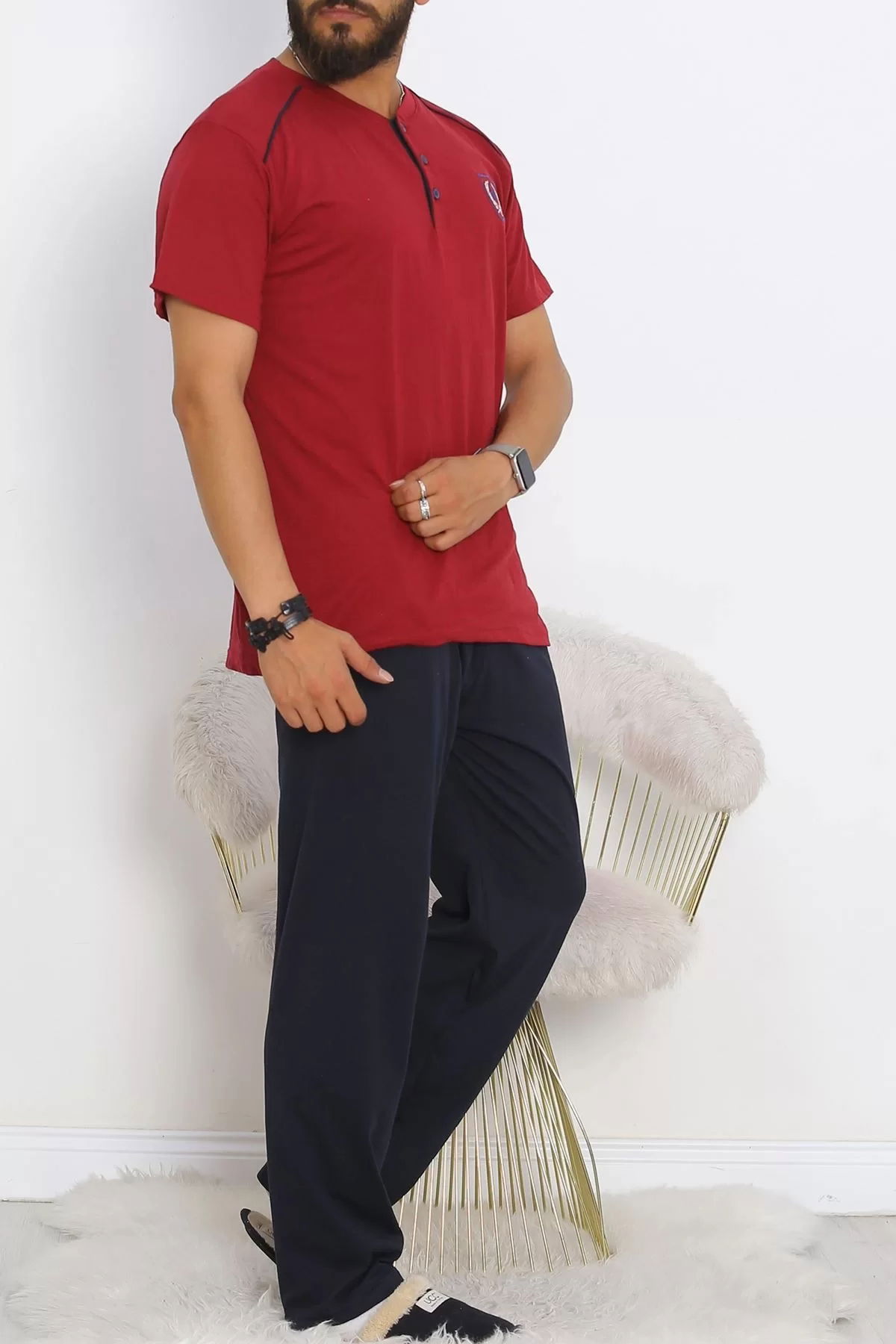 Buttoned Men's Pajama Set Burgundy - 17370.1048.