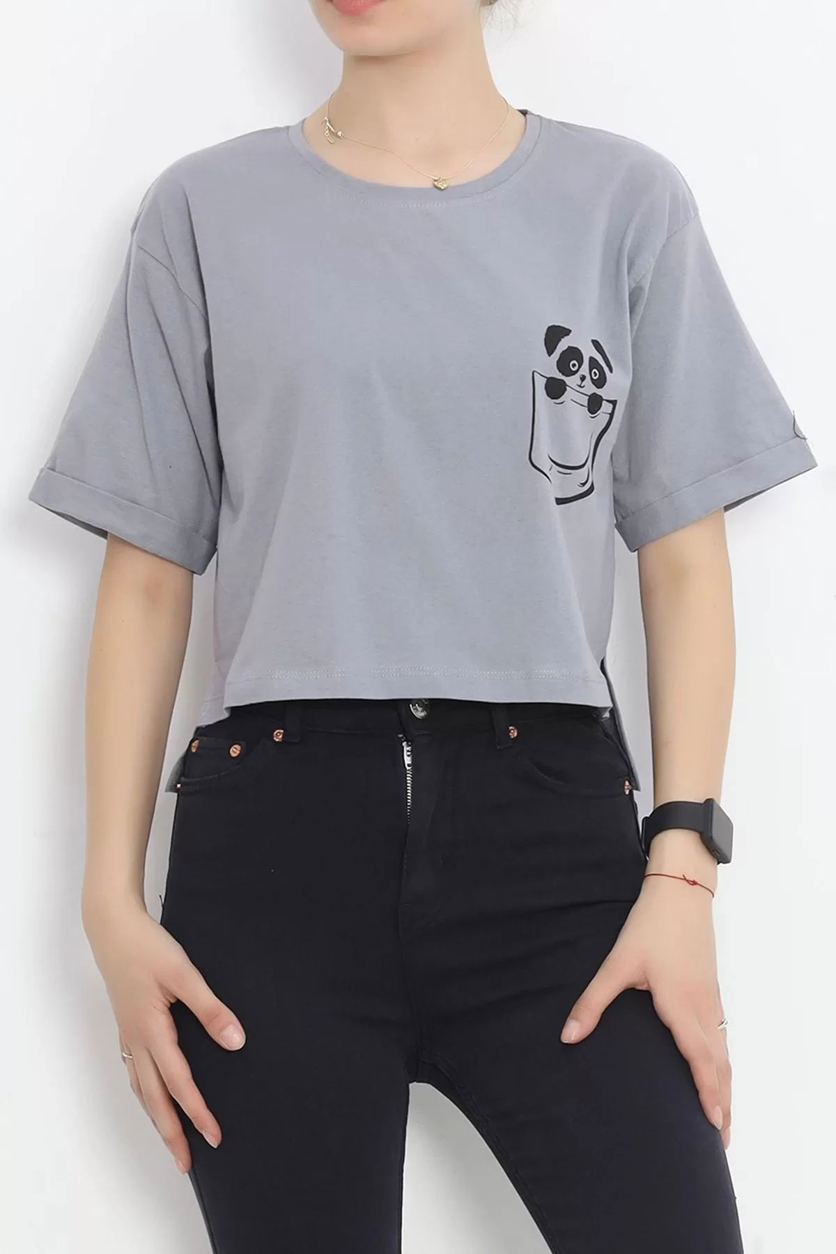 Printed Crop T-shirt Smoked - 16487.1567.