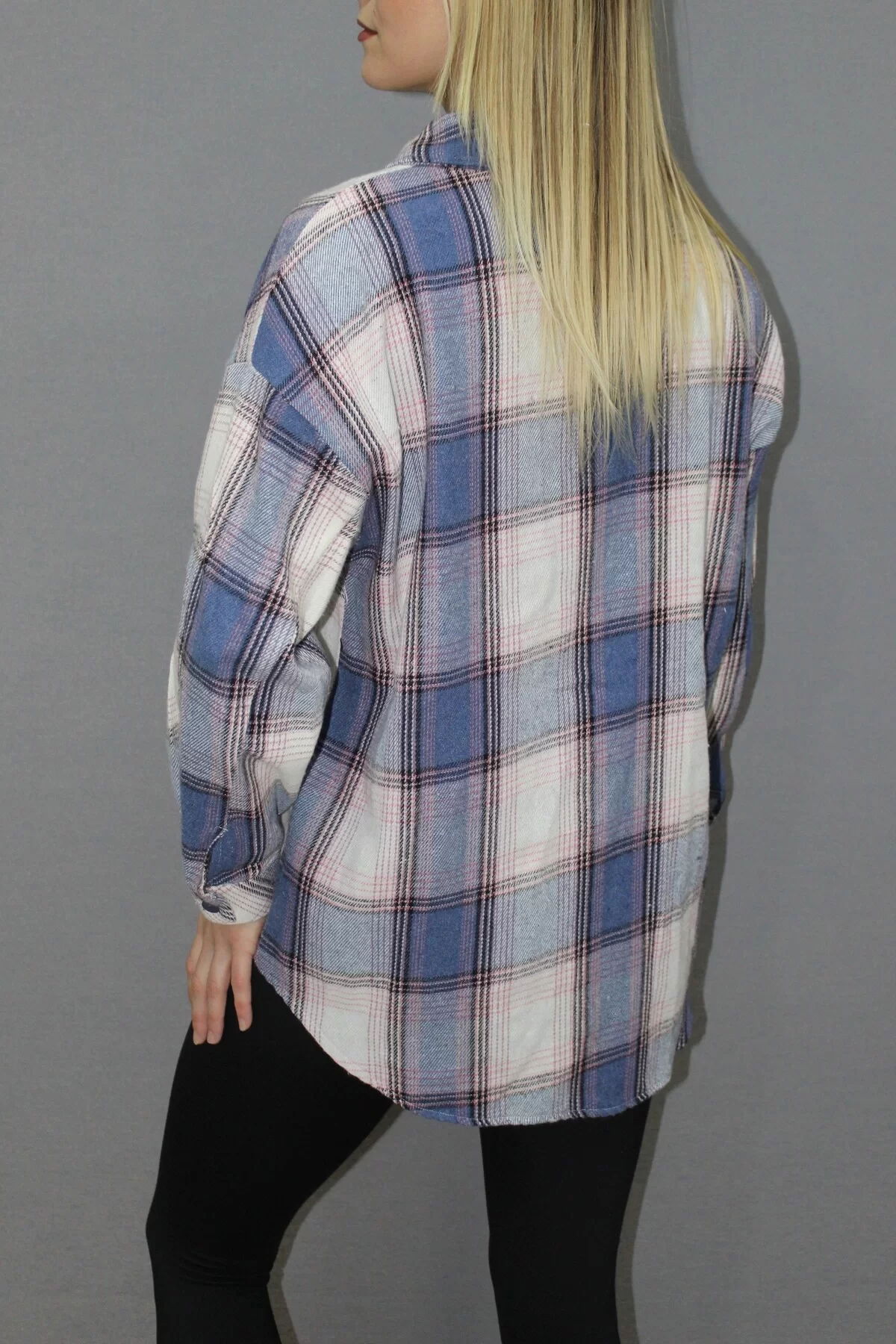 Oversized Plaid Shirt Blue - 4686.140