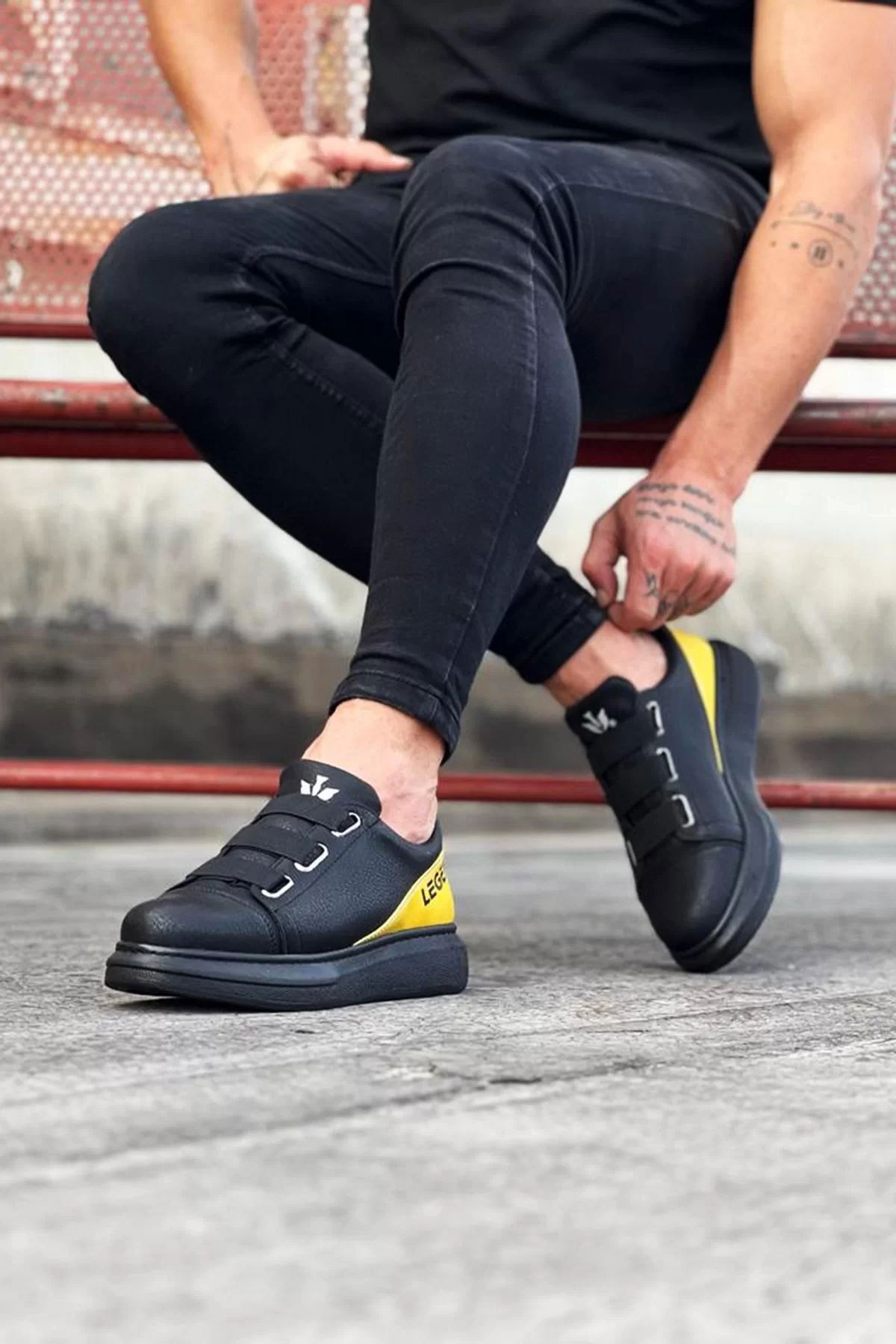 Wg029 3 Band Legend Charcoal Yellow Thick Sole Casual Men's Shoes