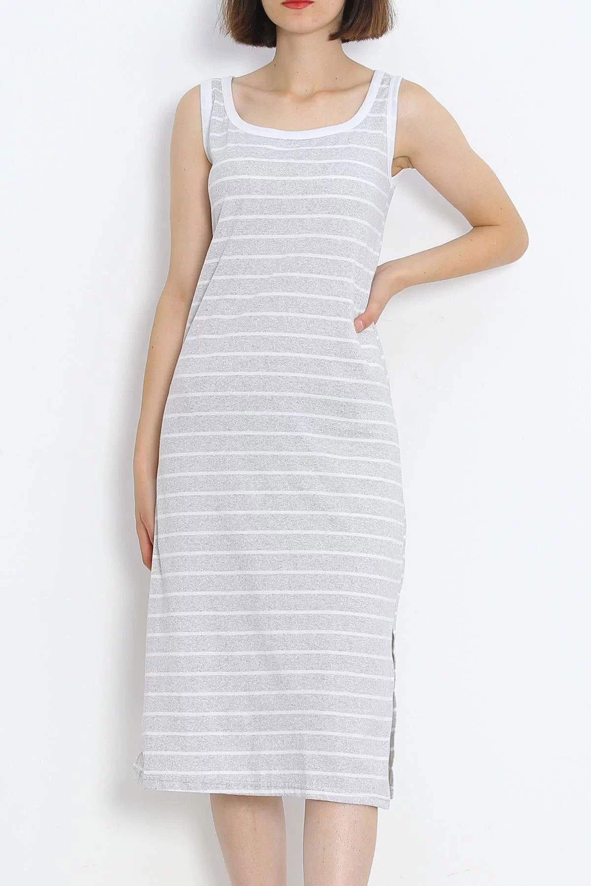 Striped Garnished Suprem Dress Gray - 15922.1567.