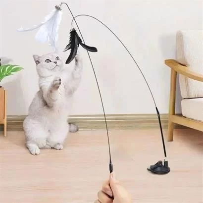 Tufeyo Suction Cup Feather Fishing Rod Cat Toy with Bell