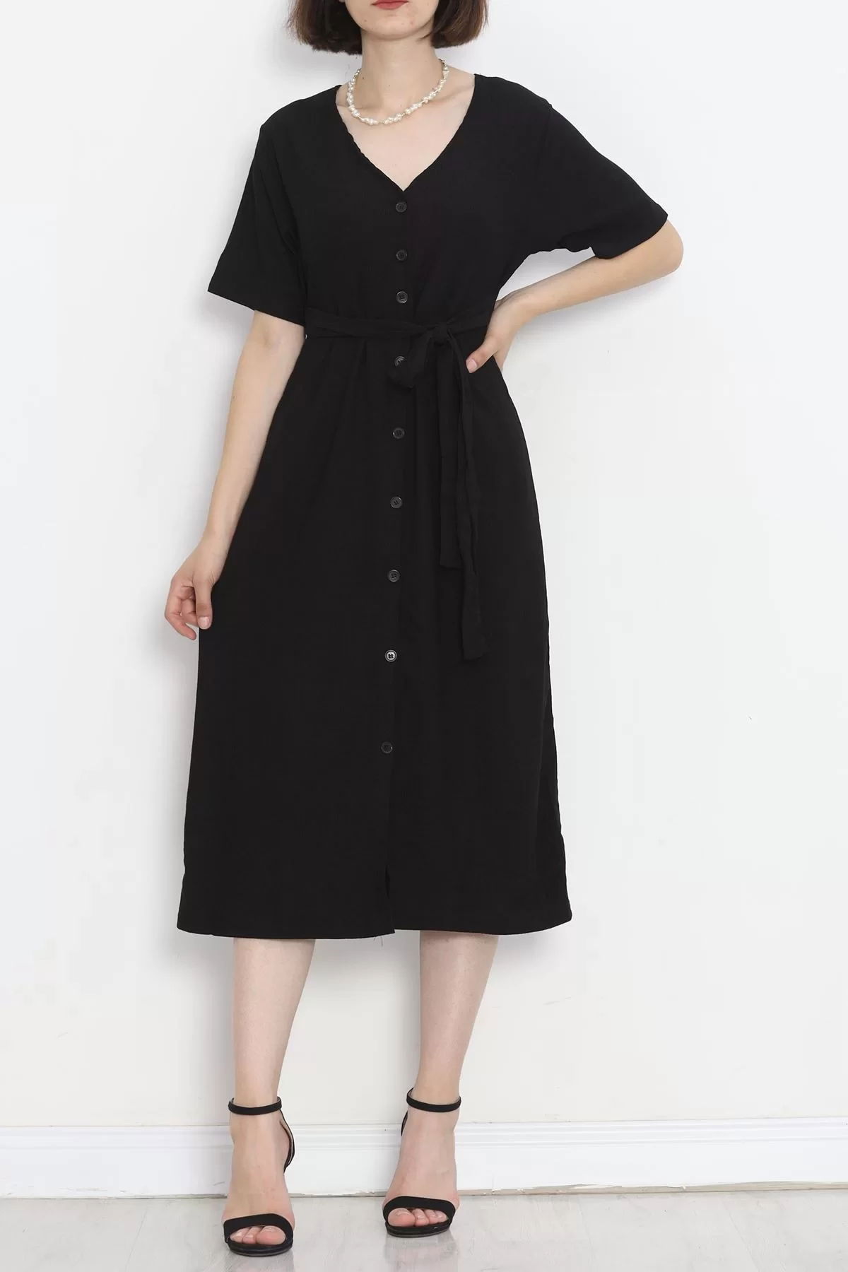 Front Buttoned Dress Black - 12181.1254.