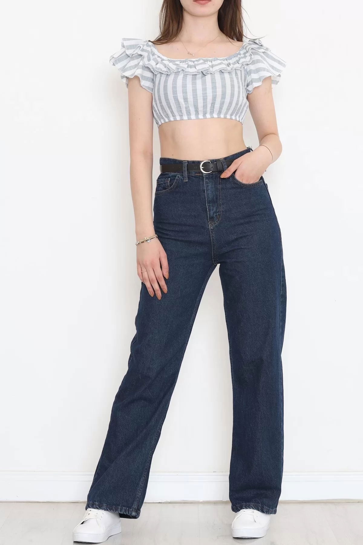 Striped Crop Blouse Gray-White - 18426.631.