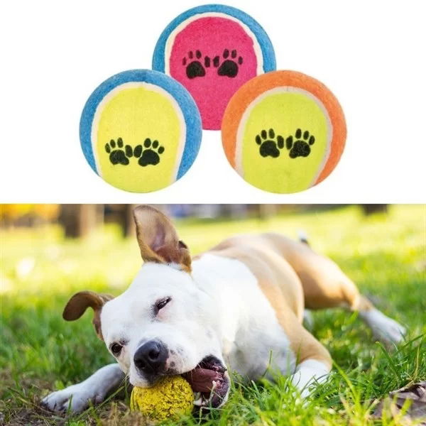 Tufeyo 3-Piece Colorful Patterned Tennis Ball Cat Dog Toy