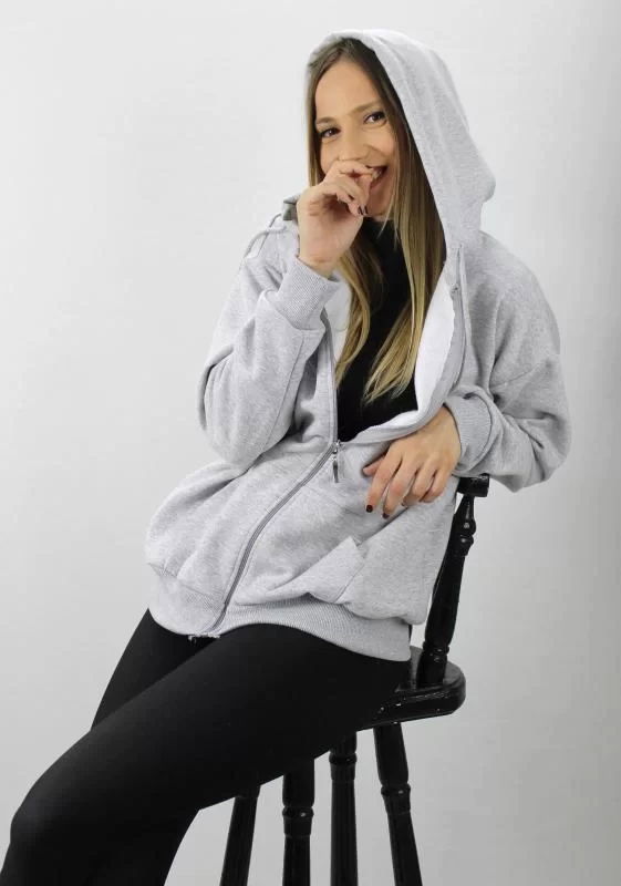 Three Yarn Hooded Sweat Gray with Zipper - 2810.2022