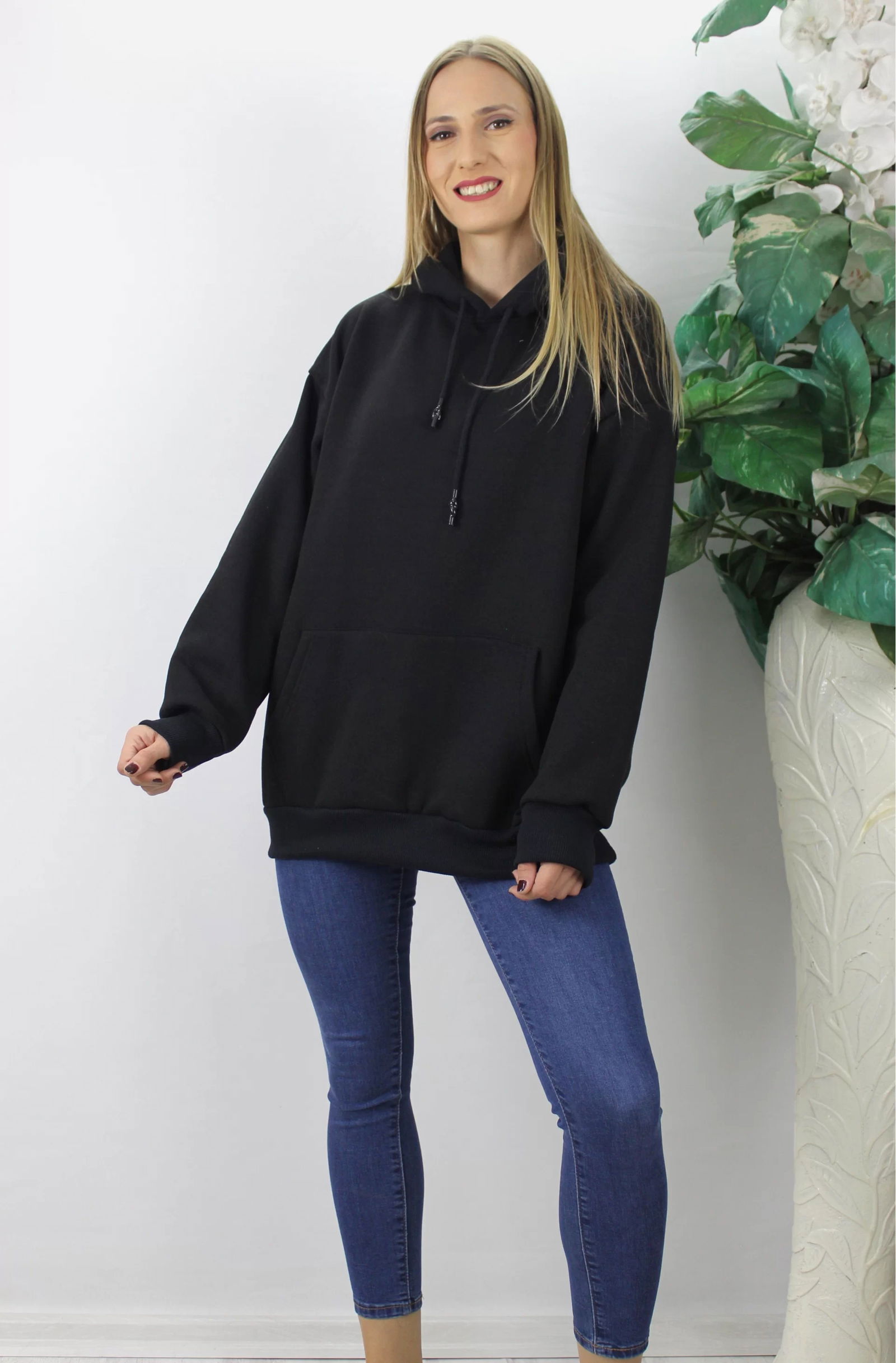 Three Yarn Hooded Sweat Black - 2410.2022