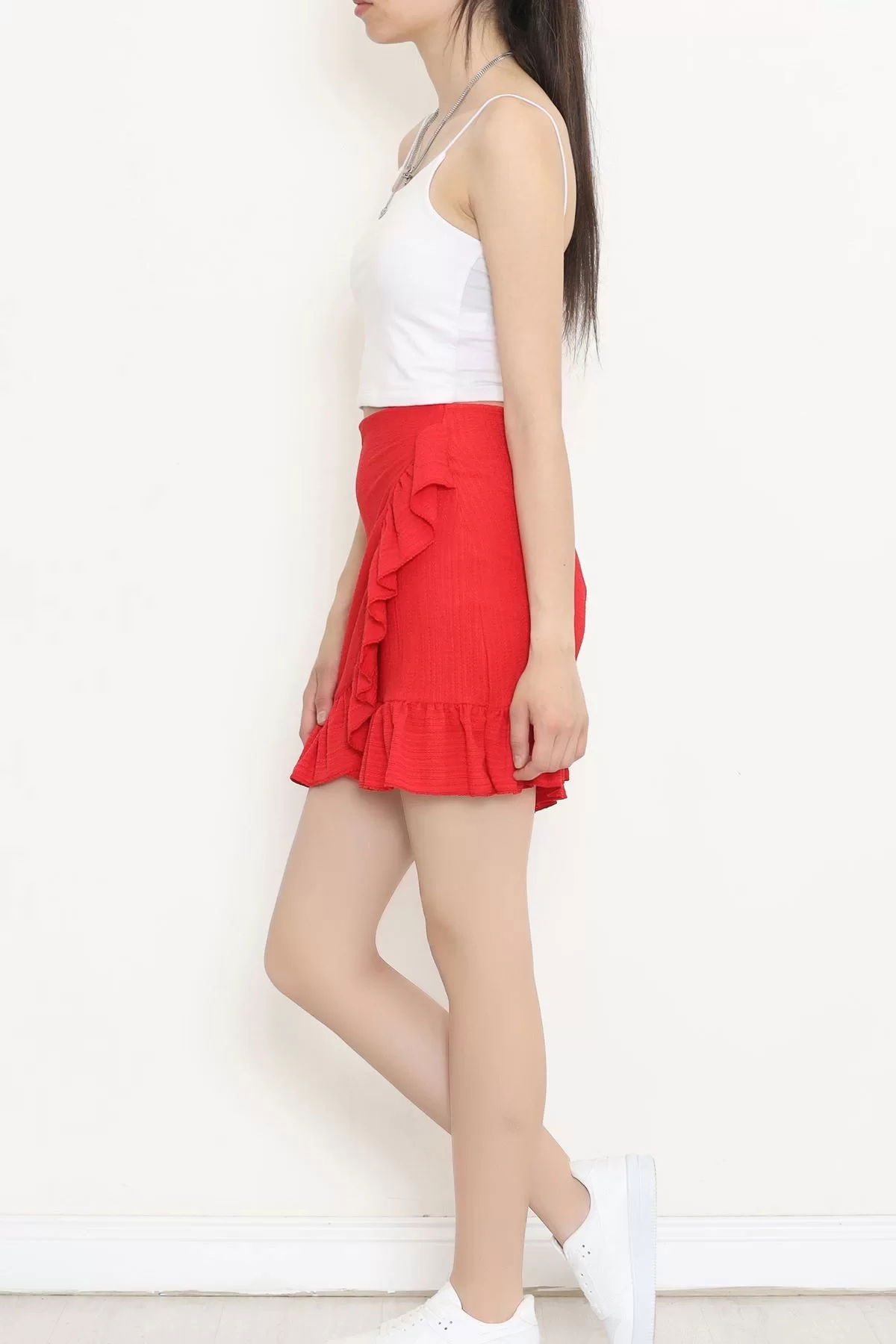 Frilly Asymmetric Cut Mini Skirt Red - 16558.631.