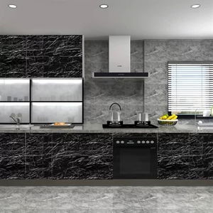 Tufeyo Marble Pattern Table Countertop Kitchen Waterproof Adhesive Foil Sticker Black 5x0.6m