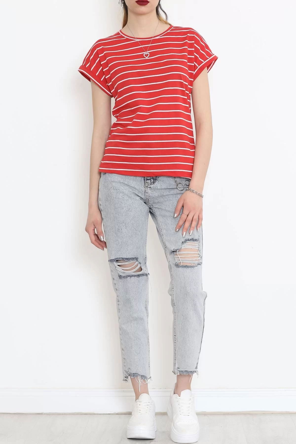 Single Jersey Striped Duplex T-Shirt Red - 15918.1567.