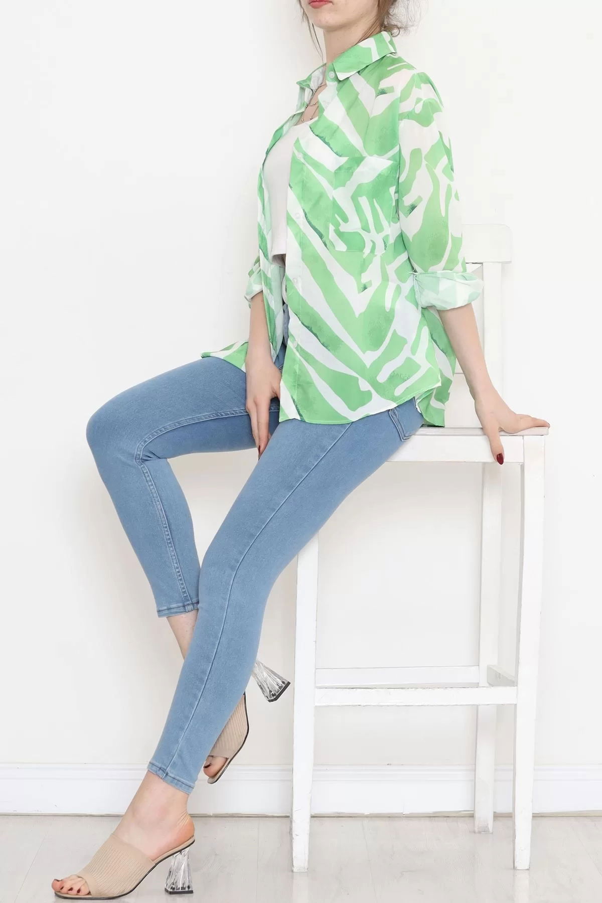 Voile Patterned Shirt Green - 989.1247.