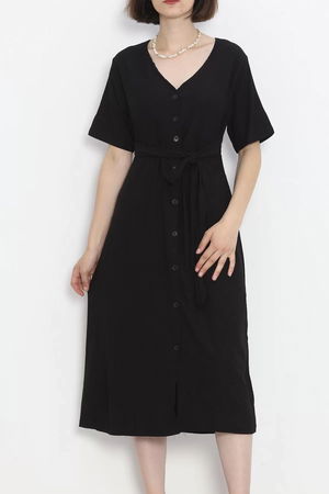 Front Buttoned Dress Black - 12181.1254.