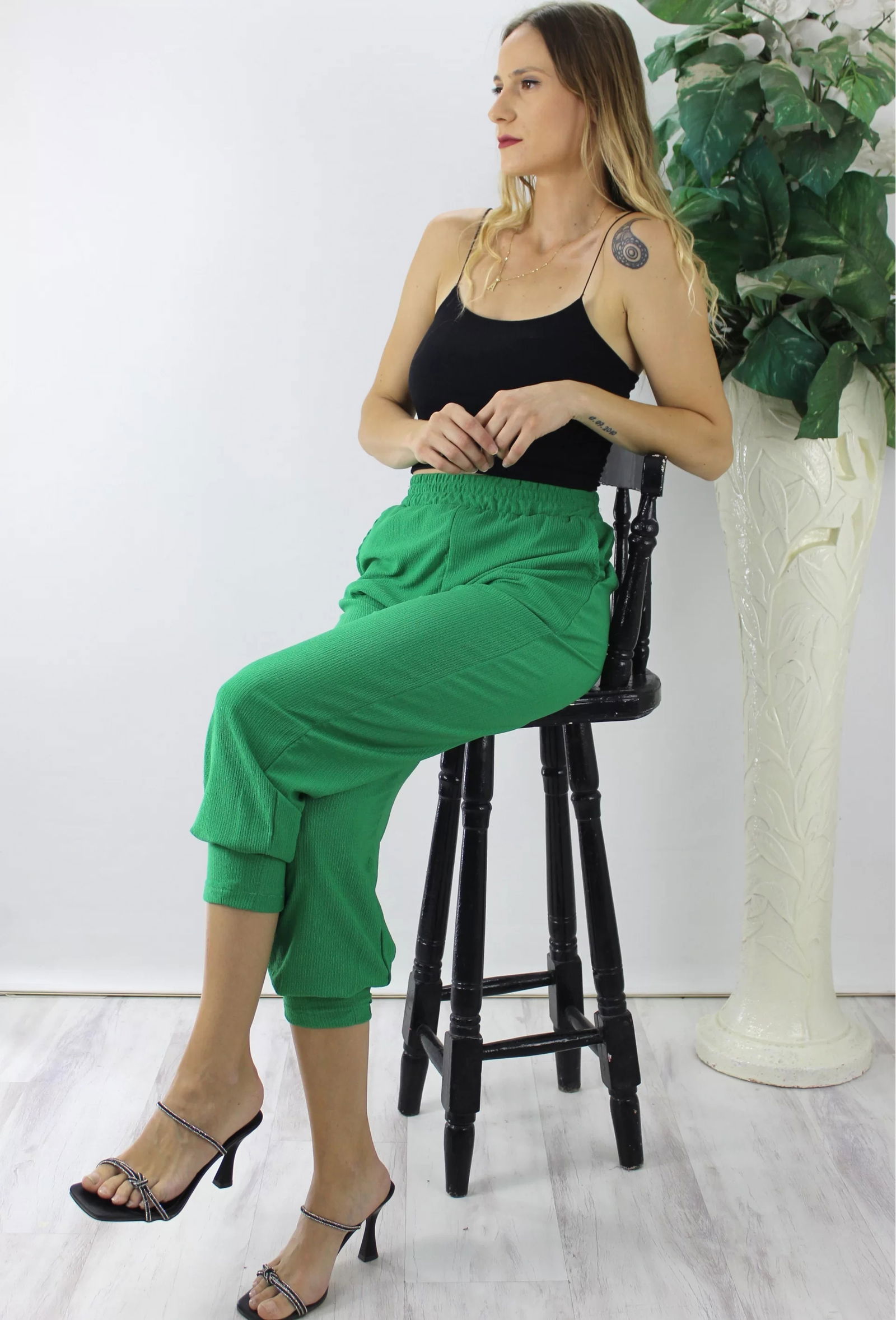 Crinkle Cuffed Trousers Green - 130.265