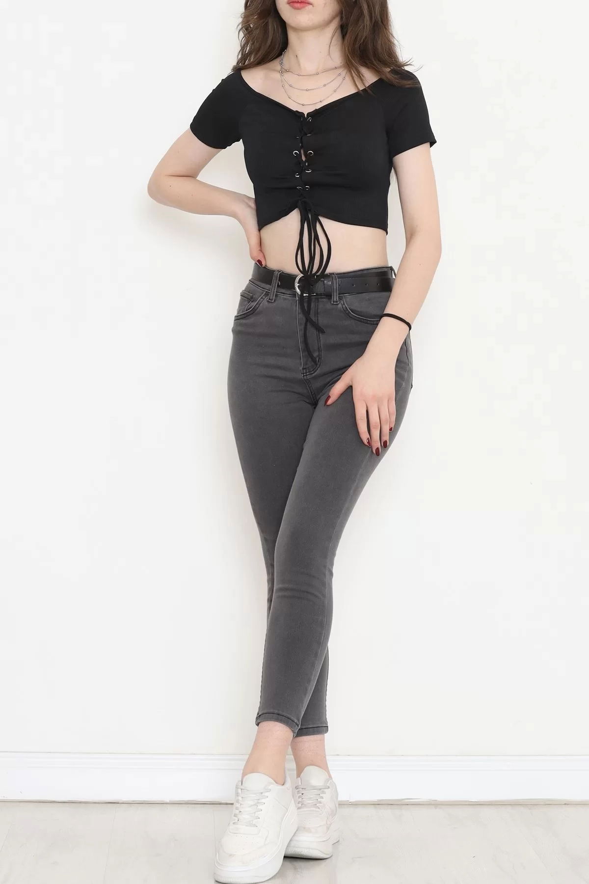 Crop Blouse with Front Ties Black - 18427.631.