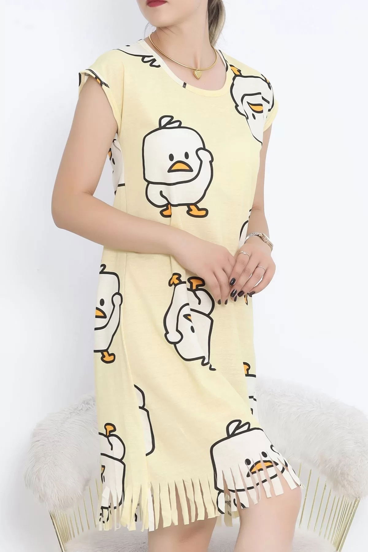 Printed Rotation Tassel Dress Light Yellow - 263.1287.