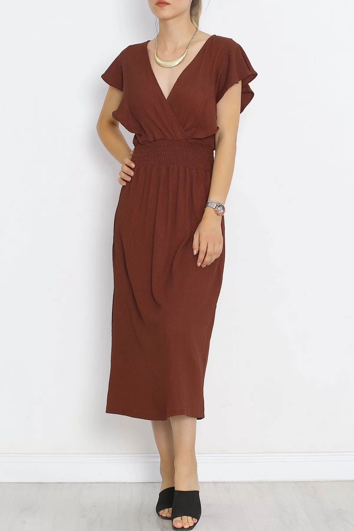 Bürümcük Dress Brown with Elastic Waist - 281.1247.