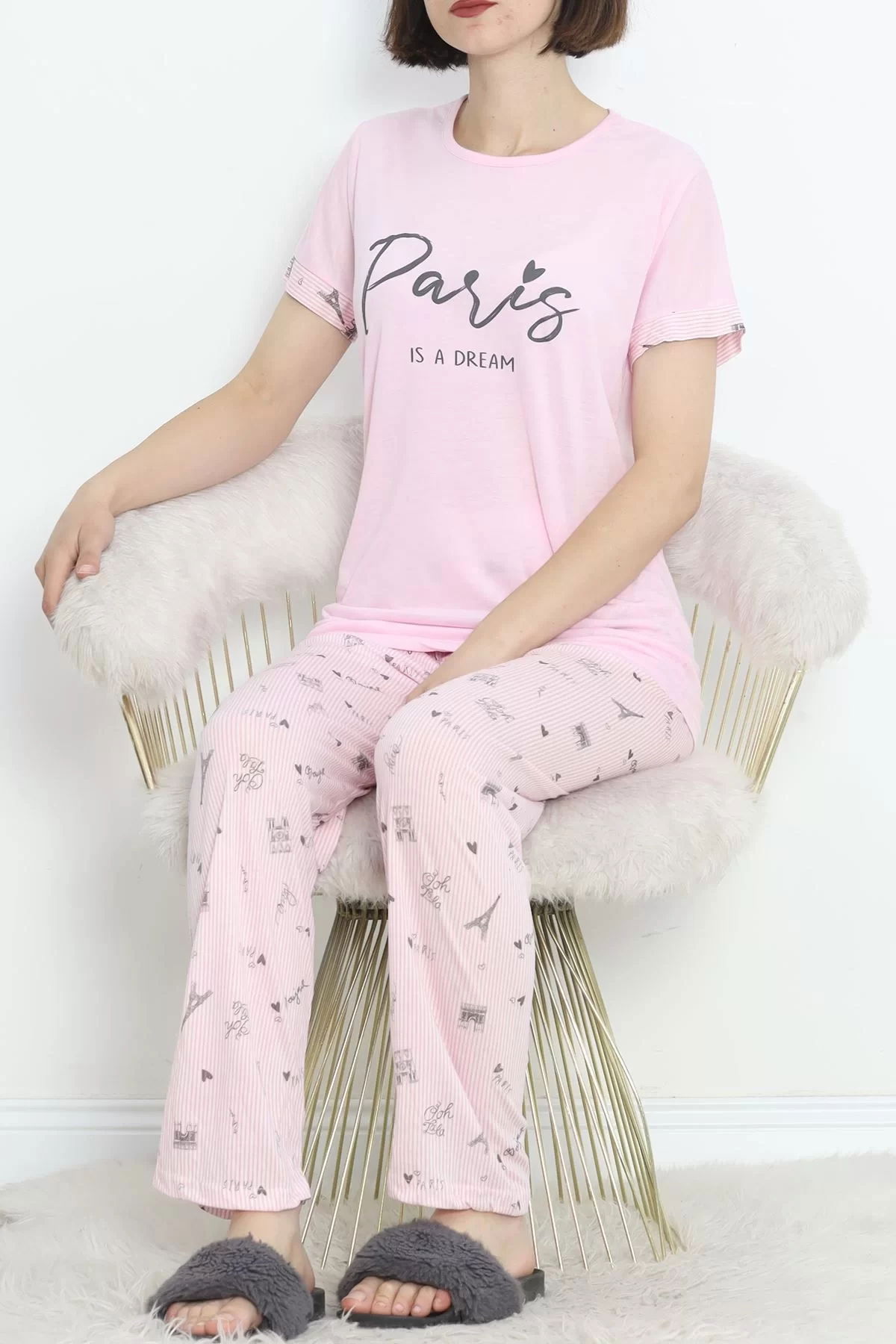 Poliviskon Crew-Neck Pajama Set Pink-Black - 301.1287.