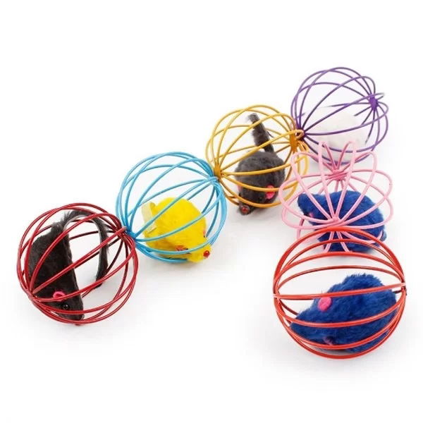 Tufeyo Colorful Metal Cage Plush Mouse Cat Dog Toy Play Ball 6 Cm