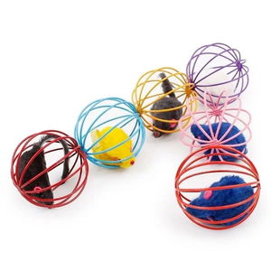 Tufeyo Colorful Metal Cage Plush Mouse Cat Dog Toy Play Ball 6 Cm