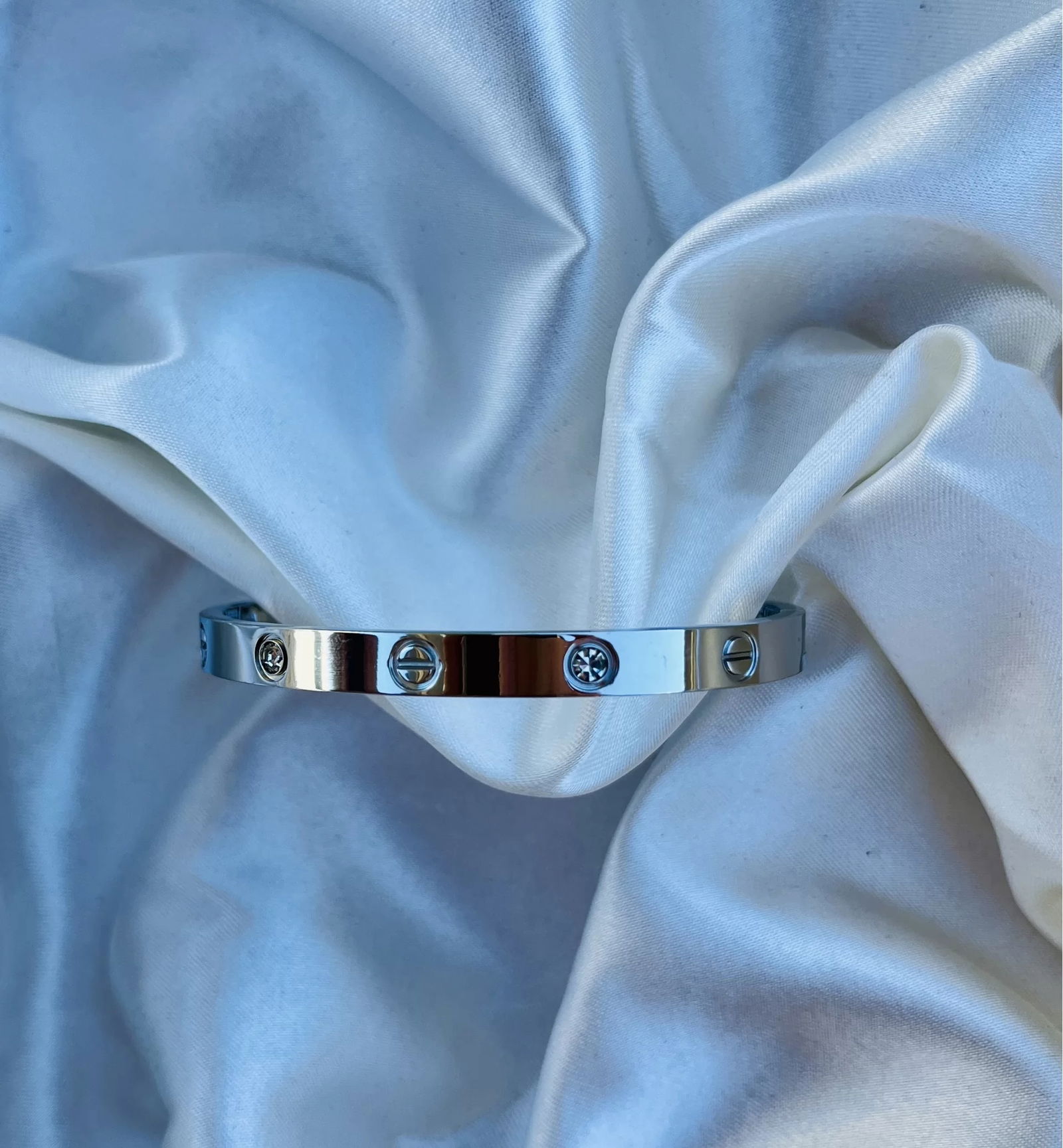 Steel Bracelet with Silver Stones