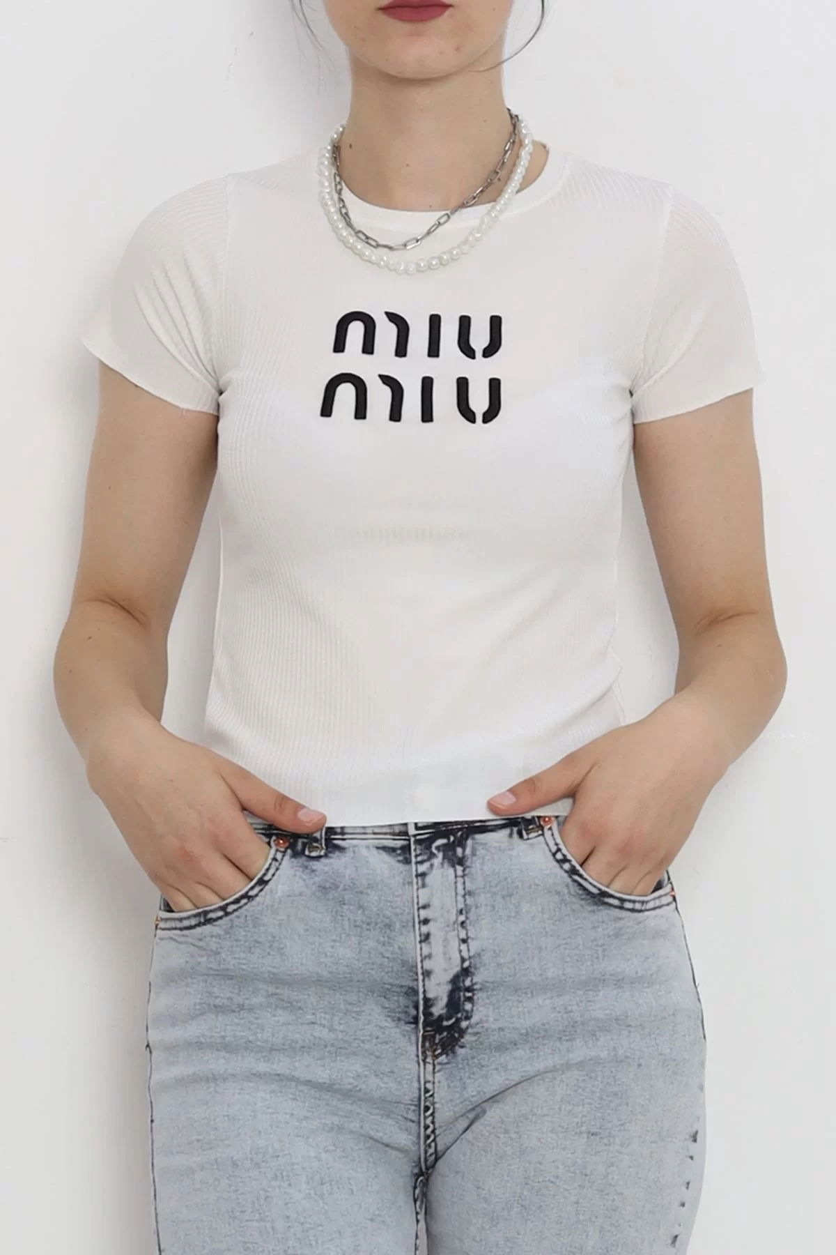 Embroidered Crop T-shirt Off-White - 18886.1247.