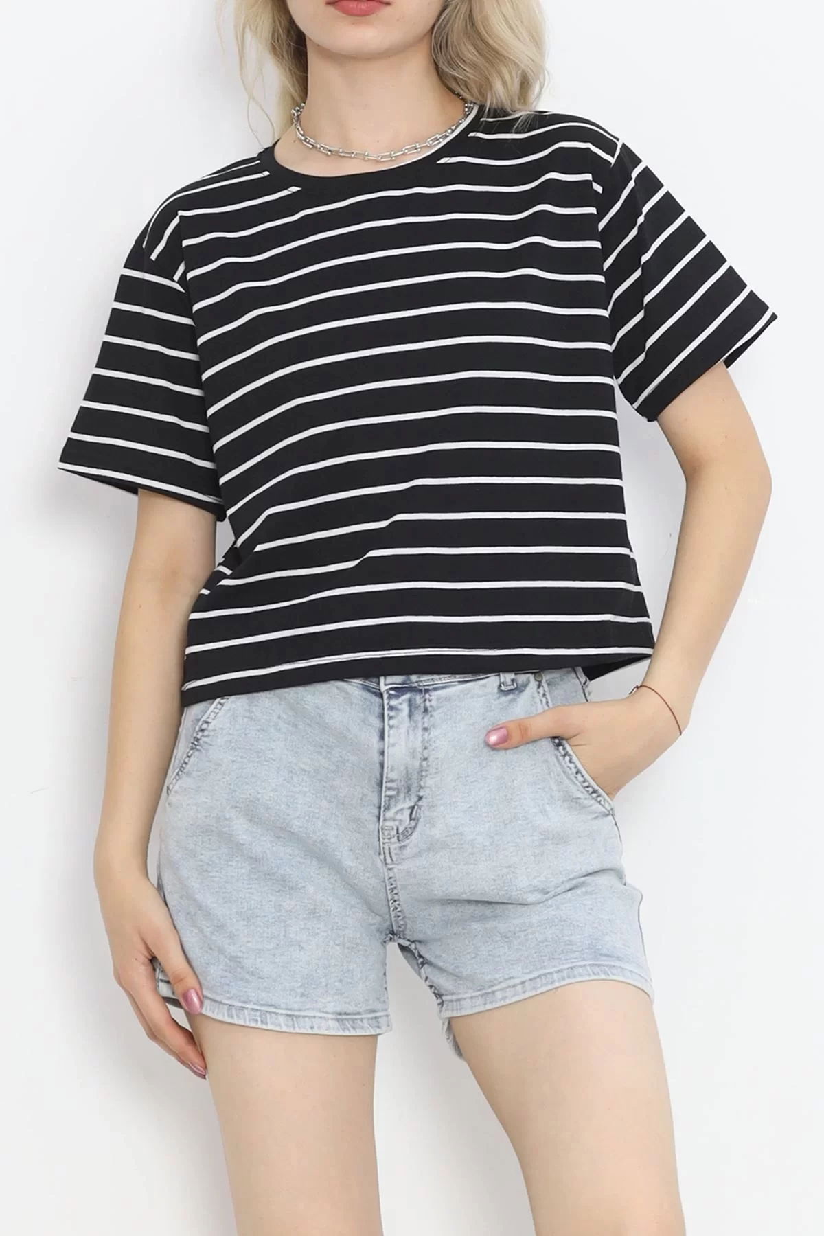 Striped Single Jersey Crop T-shirt Black - 9528.1567.