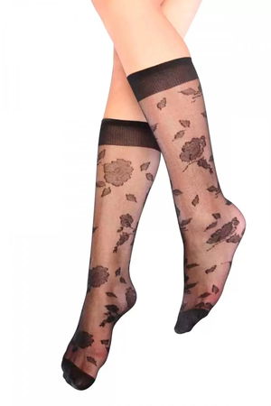 Garden Patterned Knee High Women's Socks Black - Lks0309.2