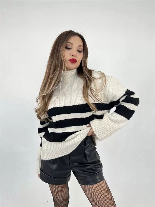 3941 Striped Raidon Pullover-cream-black