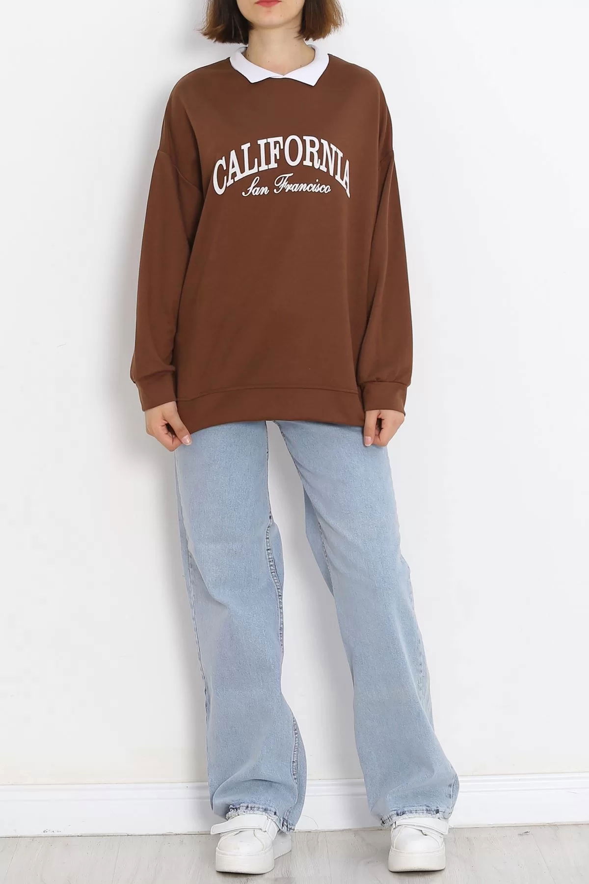 Polo Collar Printed Sweat Coffee - 20410.1778.