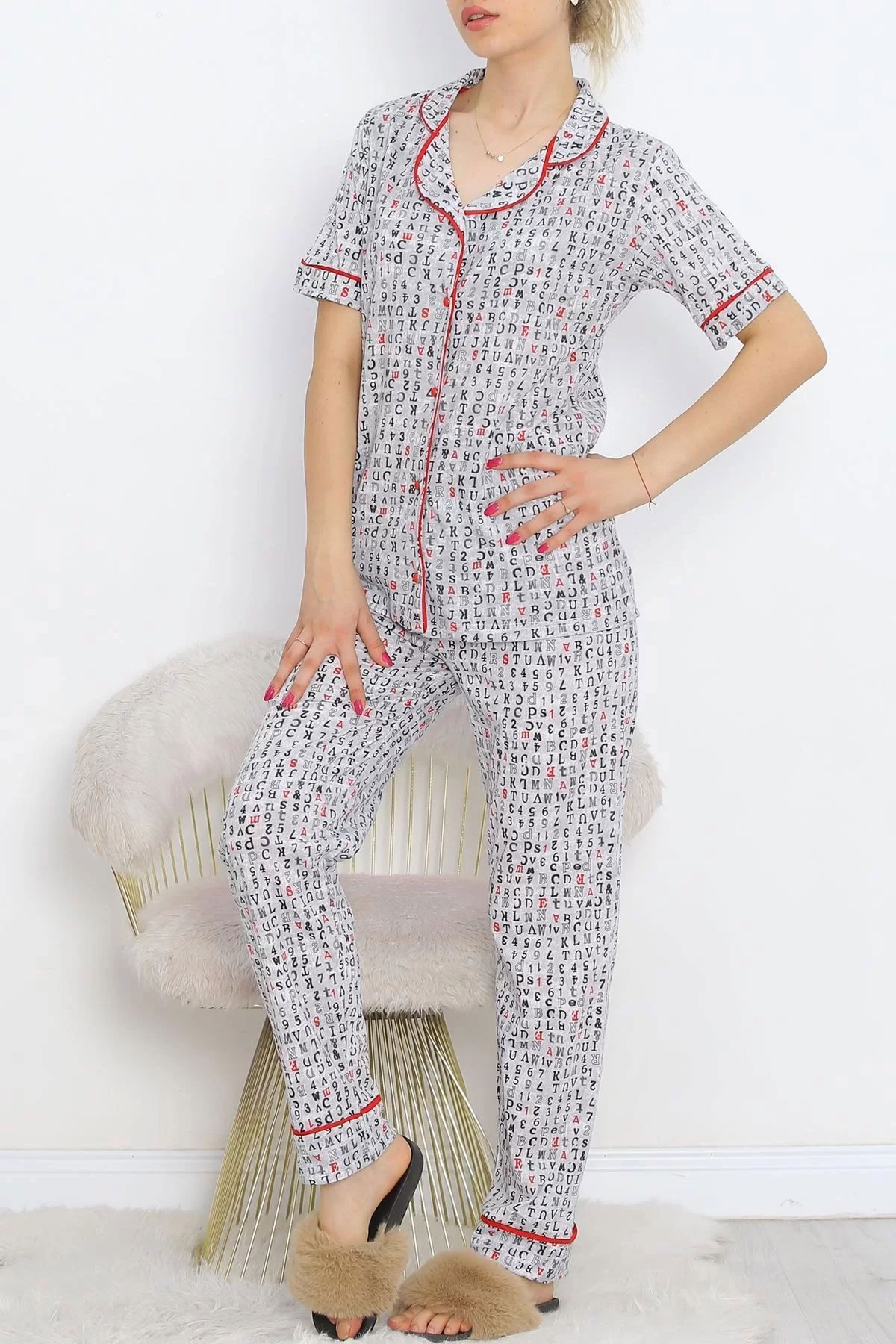 Button Pajama Set Gris Black - 18948.1567.