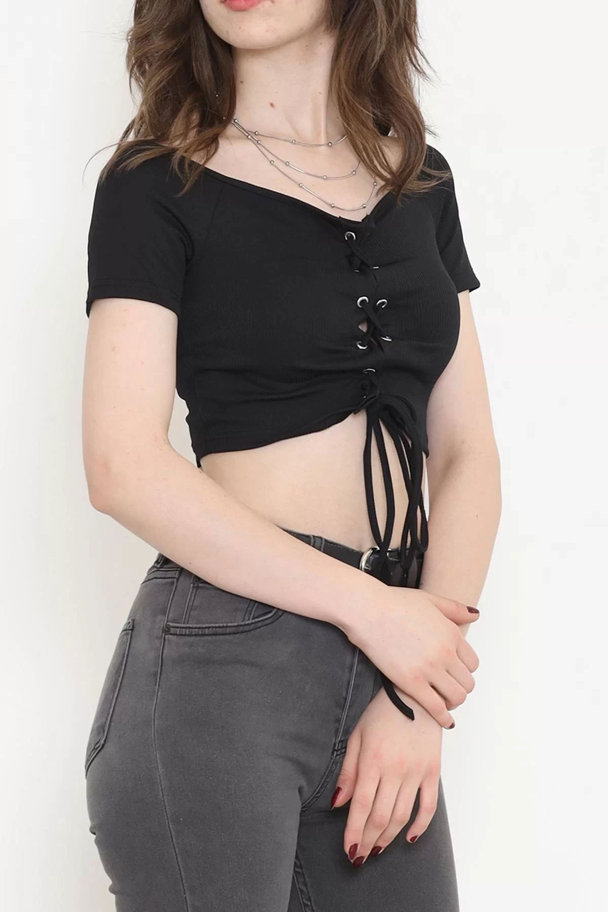 Crop Blouse with Front Ties Black - 18427.631.