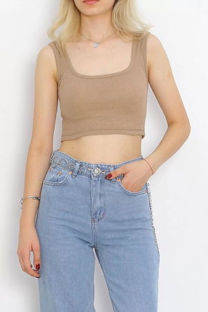 Thick Strap Crop Tank Top Milky-coffee - 18765.1723.