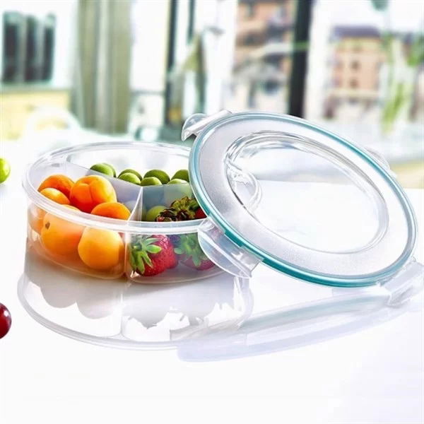 Tufeyo 3 Compartment 1.35 Liter Round Food Storage Container Lc-500 with 3 Compartment Leakproof Sealed Locking Lid