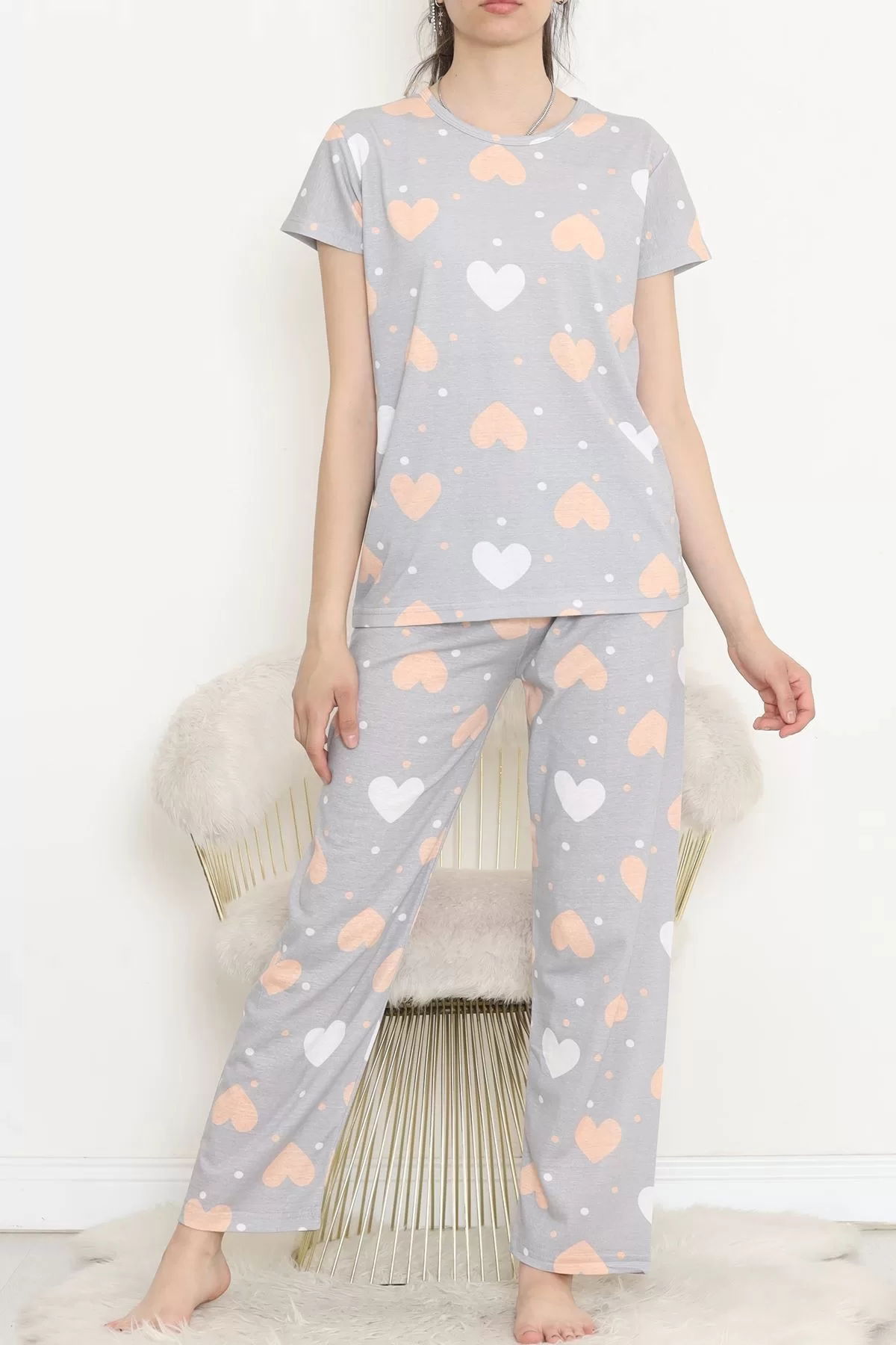 Patterned Pajama Set Gray Duvet - 130.1287.