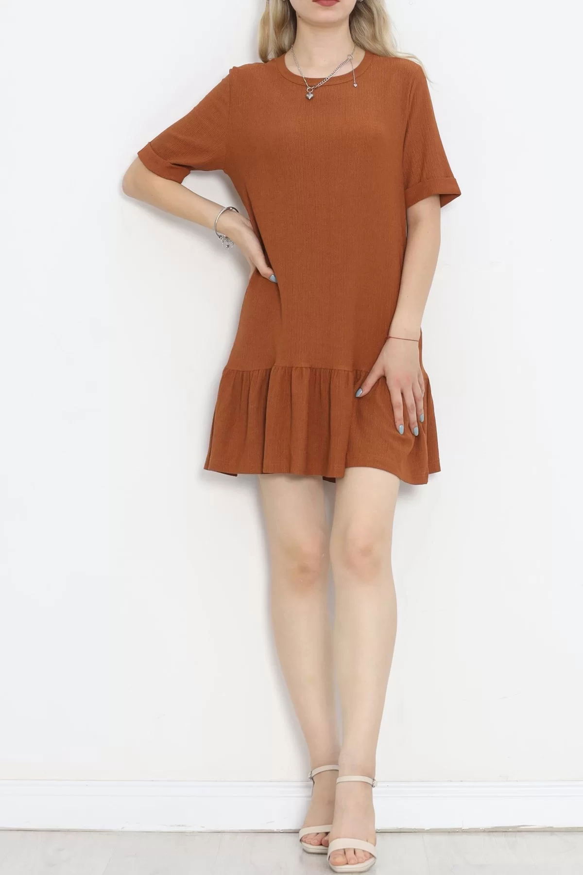 Short Sleeve Burümcük Dress Cinnamon - 18877.1059.